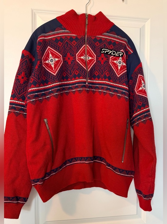 Spyder Other - Vintage Spyder Lined Ski Sweater Men's Large Red Nordic Fair Isle 1/4 Zip